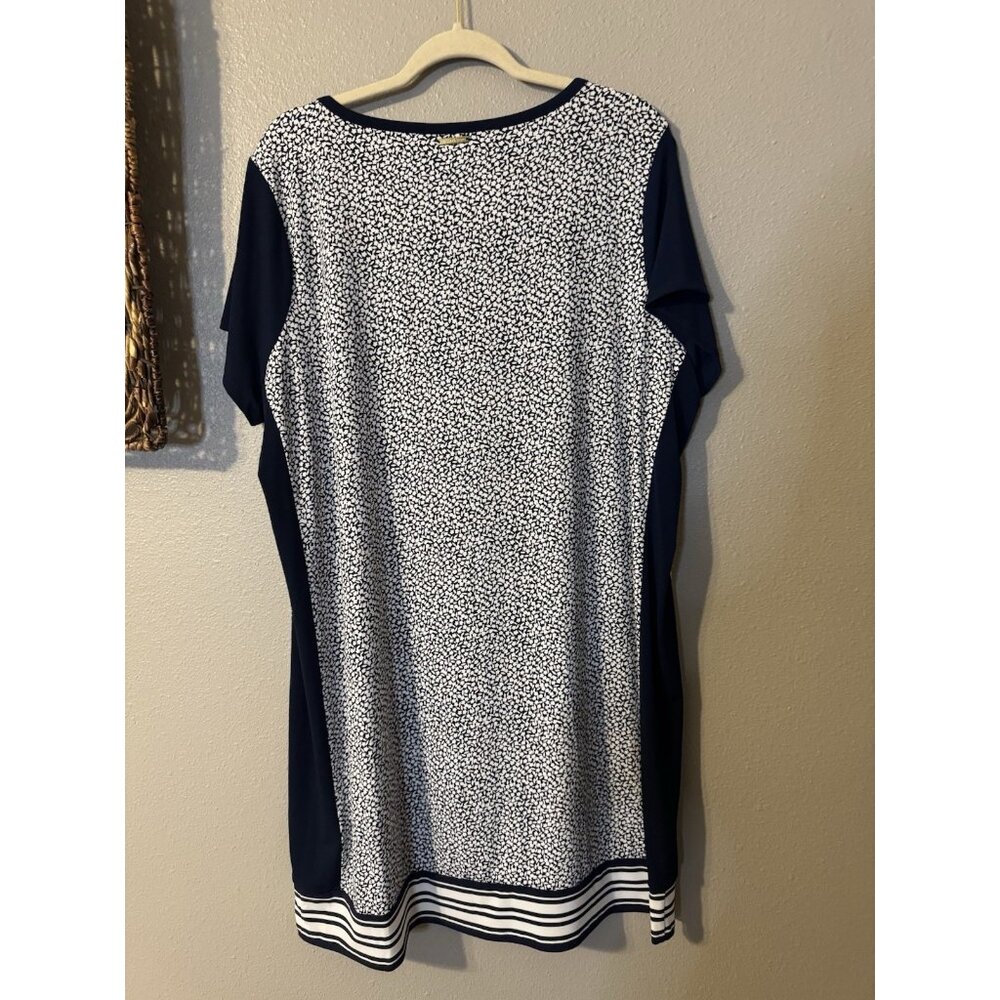 Michael Kors Shift Dress 2X Navy Blue Ivory White Short Sleeve Washable NEW - Picture 6 of 12